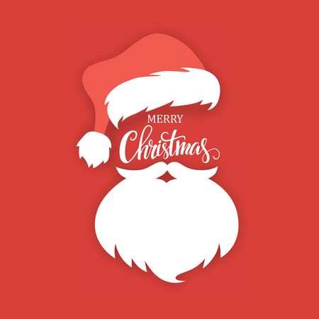 Santa Claus hat and beard on a red backgroundのイラスト素材