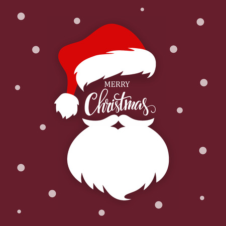 Merry Christmas greeting card with Santa Claus. Santa Claus hat and beard.のイラスト素材