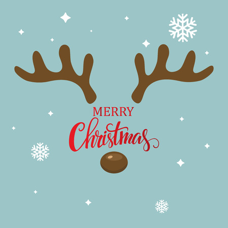 Antler christmas card template design on blue background with snowflakesのイラスト素材