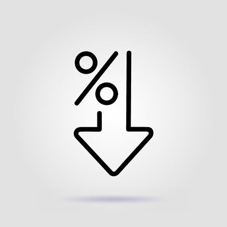 Percent down line icon. Percentage, arrow, reduction on gray background with soft shadowのイラスト素材