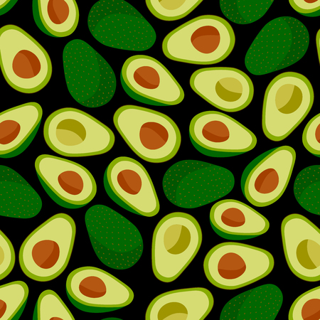 Seamless vector pattern with avocado on a black background.のイラスト素材