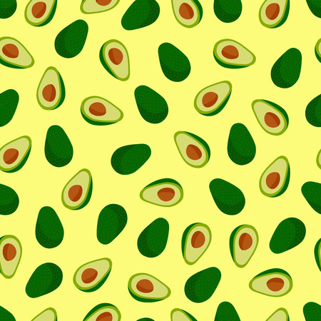 Seamless pattern with avocado hand drawn on yellow backgroundのイラスト素材
