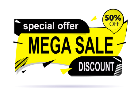 Mega sale banner modern layout design. Vector illustration with soft shadow.のイラスト素材