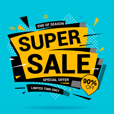 Super sale banner modern layout design on a blue background with soft shadowのイラスト素材