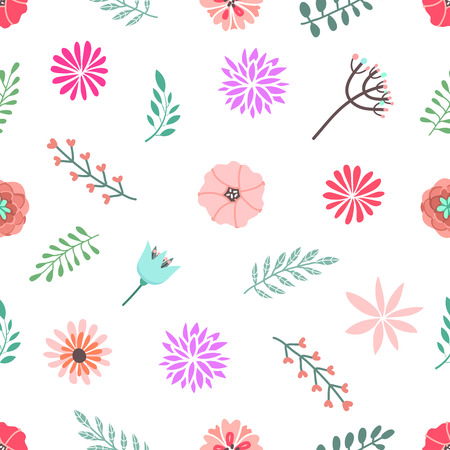 Vector seamless pattern. Pretty pattern in small flower. Small pink and orange flowers. White background. Ditsy floral background. The elegant the template for fashion prints.のイラスト素材