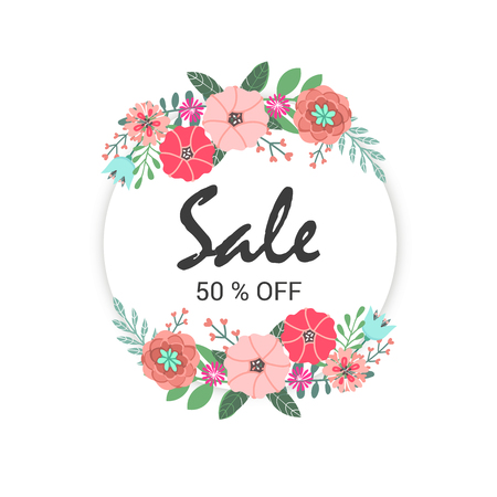 Sale banner modern design offer promotion with flowersのイラスト素材