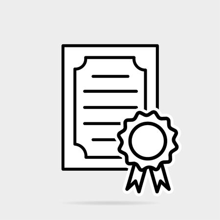 Certificate icon in flat style. License badge vector illustration on gray isolated background with soft shadow. Winner medal business concept.のイラスト素材
