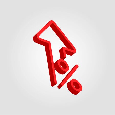 Percent up red icon isometric illustration on a gray backgroundのイラスト素材