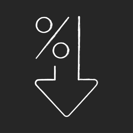 Percent down line chalk icon. Percentage, arrow, reduction on gray background with soft shadowのイラスト素材