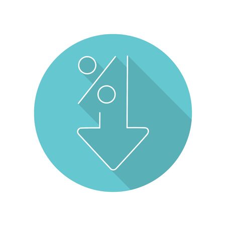 Percent down flat line icon. Percentage, arrow, reduction on gray background with soft shadowのイラスト素材