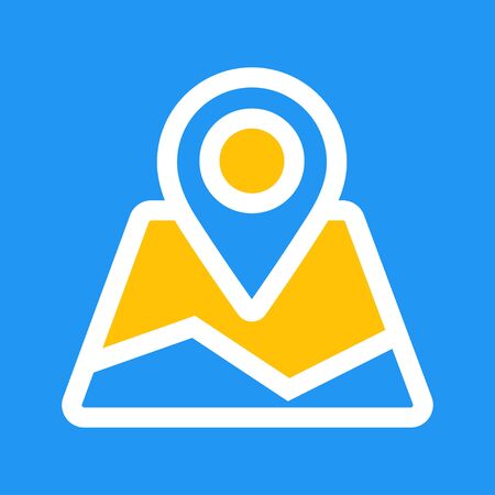 Map pointer - vector icon, flat design. Yellow and blueのイラスト素材