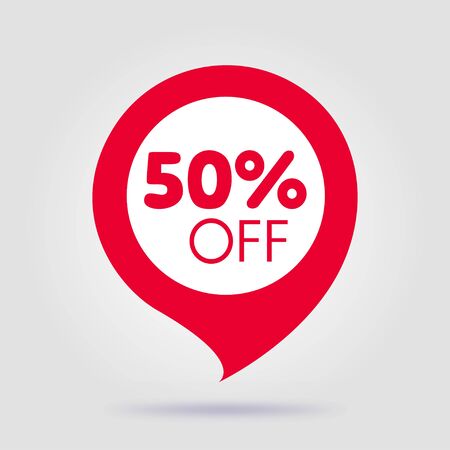 Special offer sale red tag isolated vector illustration. Discount offer price label, symbol for advertising campaign in retail, sale promo marketing, fifty off discount sticker, ad offer on shopping dayのイラスト素材