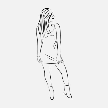 Beautiful girl hand drawing illustration. Fashionable styleのイラスト素材