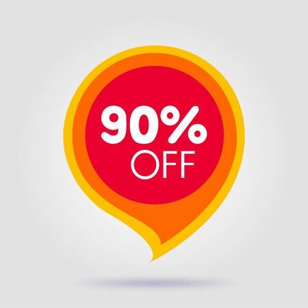 90 percent OFF Discount Sticker. Sale Red Tag Isolated Vector Illustration. Discount Offer Price Label, Vector Price Discount Symbolのイラスト素材