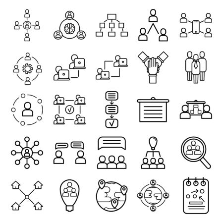 Business people line icons. Team, meeting, job structure. Group people, communication member iconsのイラスト素材
