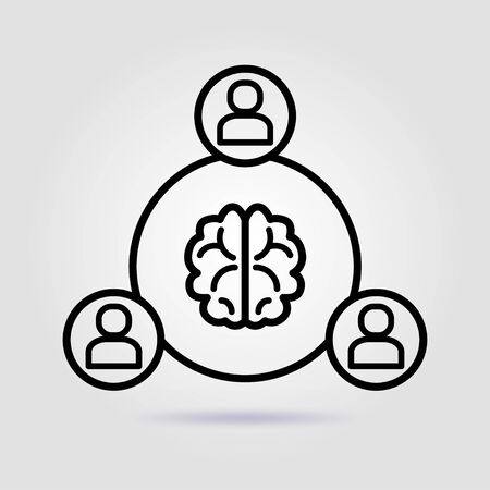 Team work. Brainstorm line icon on gray backgroundのイラスト素材