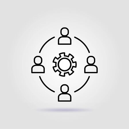 Team work. Employee group line icon on gray backgroundのイラスト素材