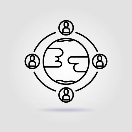Team work. Global engagement line icon on gray backgroundのイラスト素材