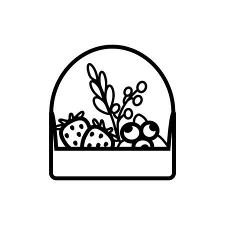 Berry mix basket line icon isolated on white backgroundのイラスト素材