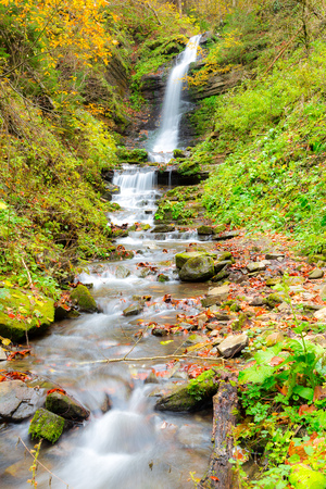 Waterfall in Autumn in the forestの写真素材