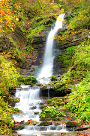 Waterfall in Autumn in the forestの写真素材