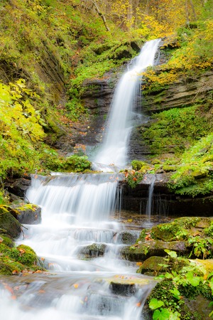 Waterfall in Autumn in the forestの写真素材