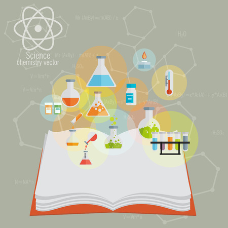 Chemical Icon set with open book and backgroundのイラスト素材