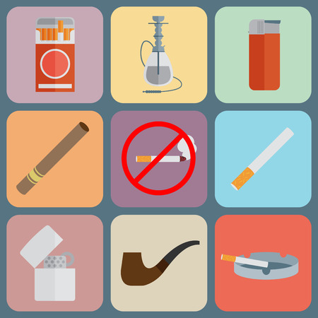 Smoking and accessories icons set. Vector illustrationのイラスト素材