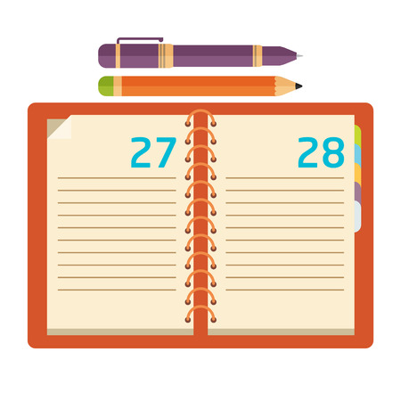 Notebook with pen and pencil. Flat design.のイラスト素材