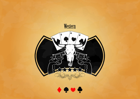 Illustrated crest with bull skull. Vector illustration.のイラスト素材