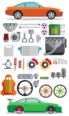 Big set of spare parts for cars. Tuning and modernization.のイラスト素材
