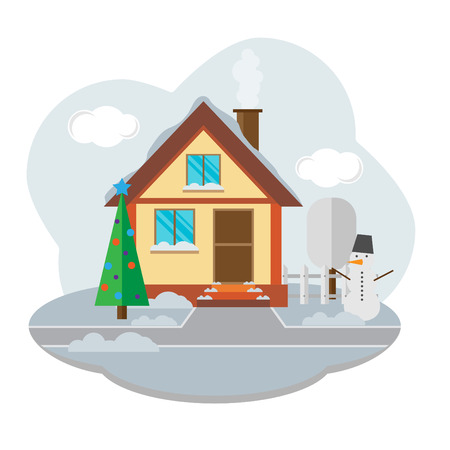 vector landscape with beautiful house. Winterのイラスト素材