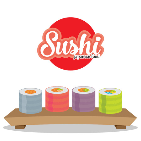 Wooden tray with sushiのイラスト素材