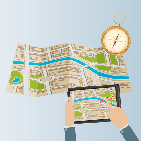 World Map. Mobile GPS Navigation. Tablet PC and Mobile Phone.のイラスト素材