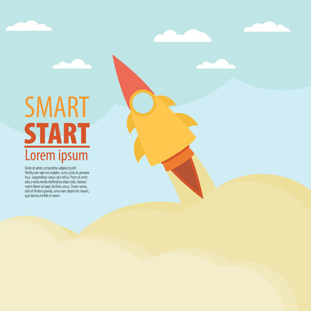 Rocket launch retro background. Vintage poster. Start up. Vector illustrationのイラスト素材