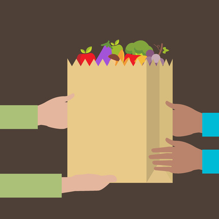Flat design colorful vector illustration concept for grocery delivery isolated on backgroundのイラスト素材