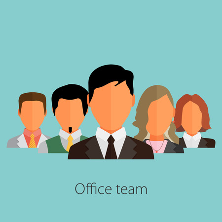 business people group color profile human resources team flat design vector illustration over blue backgroundのイラスト素材