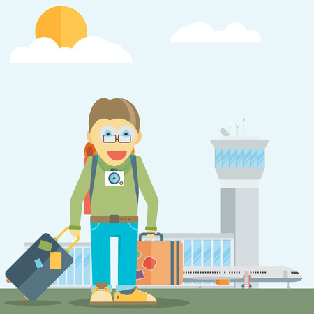 Holiday for businessman, man with travel bagのイラスト素材