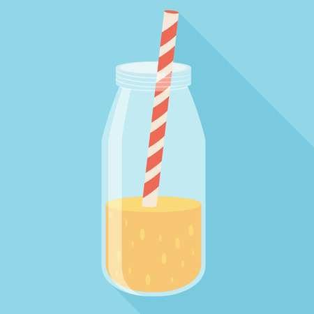Orange juice in a bottle icon. Flat icon with long shadow. Vector illustrationのイラスト素材