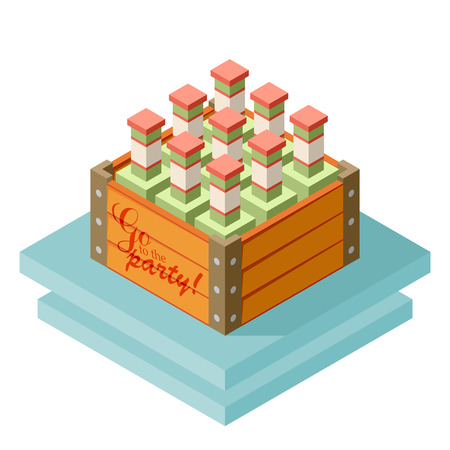 Vector color isometric icon with case of beer with bottlesのイラスト素材