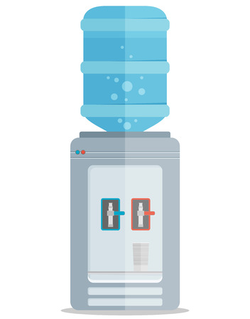 Flat vector icon for water cooler. Gray water cooler with blue full bottle and cup.のイラスト素材