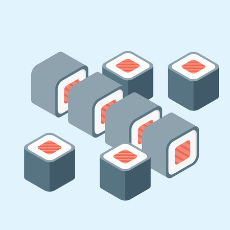 Food illustration -set of sushi roll with nori. Modern 3d flat design isometric concept.のイラスト素材