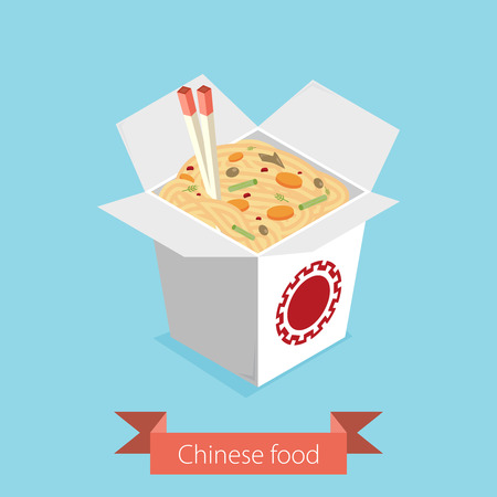 Chinese restaurant opened take out box filled with noodlesのイラスト素材