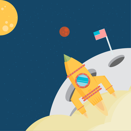 Flight of the rocket in Spaceのイラスト素材