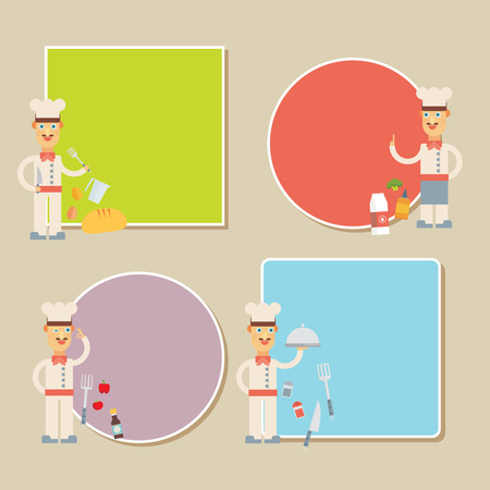 Chef Presenting Recipe Card. Flat vector setのイラスト素材