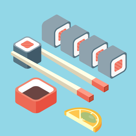 Food illustration -set of sushi roll with nori. Modern 3d flat design isometric concept.のイラスト素材