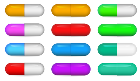 Medical pills set, different colors vectors collection.のイラスト素材