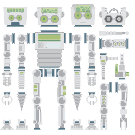 Robot design attributes,body parts and other details of vector image illustration set. Flat vector.のイラスト素材
