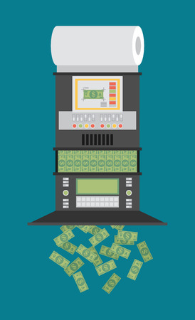 The machine makes dollar bills. The financial system, the Bank prints money. The cash machine. Flat vector.のイラスト素材