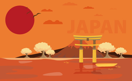 Flat design landscape of Japan illustration vectorのイラスト素材